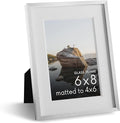 HAUS AND HUES 6x8 Picture Frame with Real Glass & Silver Premium-Grade Metal Matted to 4x6 - Aluminum 6x8 Picture Frame - Includes Easel Back, Hanging Kit - Ideal for Home, Office (6x8 in, Silver)