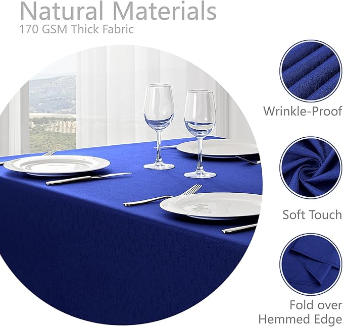 2 Pack Rectangle Tablecloth, 60x120 inch, Water Resistant Wrinkle Free Linen Textured Table Cloth Washable, Decorative Fabric Table Cover for Dining, Party and Camping, Royal Blue