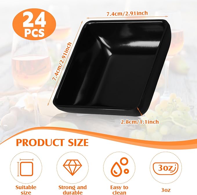 Domensi 24 Pcs Dipping Sauce Bowls, 3 oz Soy Sauce Dishes Dip Bowls Set for Tomato BBQ Ketchup Sushi and Other Party Supply Dinner(Black)