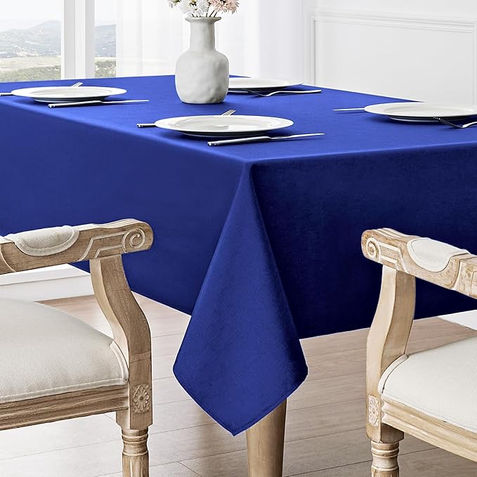 2 Pack Rectangle Tablecloth, 60x84 inch, Water Resistant Wrinkle Free Linen Textured Table Cloth Washable, Decorative Fabric Table Cover for Dining, Party and Camping, Royal Blue