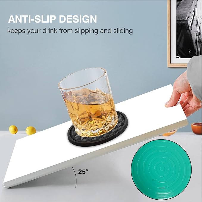 Cup Coasters Set of 6 with Holders Drink Coasters, Table Cup Mat, for Hot or Cold Drinks Thickened, Non-Slip, Non-Stick, Deep Tray Green
