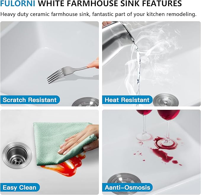 30 Farm Sink White - Fulorni 30"x20" Farmhouse Kitchen Sink Flat Apron Front White Ceramic Porcelain Fireclay Deep Single Bowl Farmer Style Kitchen Basin