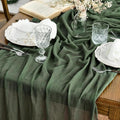 Artoid Mode Boho Cheesecloth Gauze Forest Green Wedding Table Runner, 160 Inch Seasonal Fabric Kitchen Dining Holiday Table Decor for Home Party Indoor