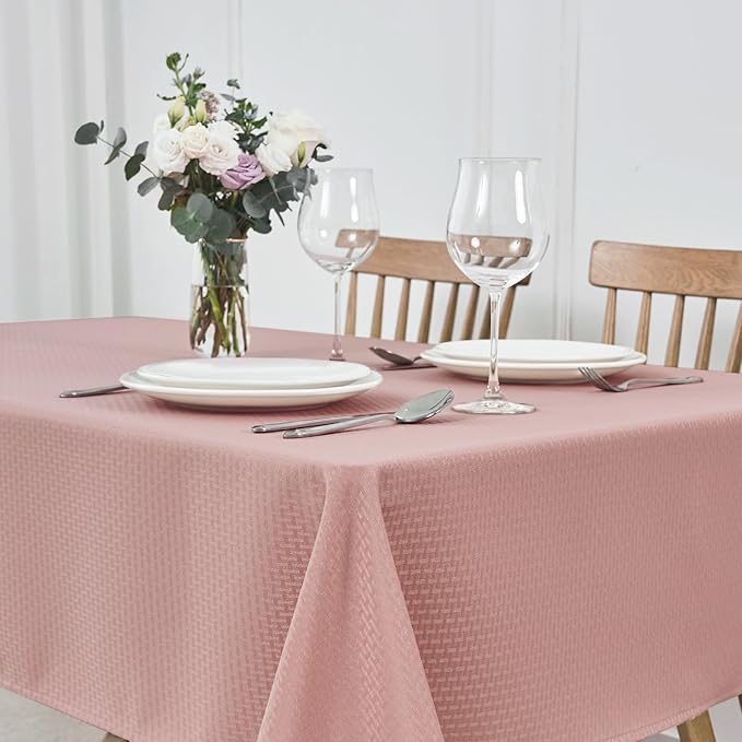 maxmill Tablecloth Weaved Texture Stain Resistant Waterproof, Wrinkle Resistant Washable Table Cloth, Fabric Table Cover for Dining Room, Indoor Outdoor Use, Rectangle 60 x 120 Inch, Pale Blush