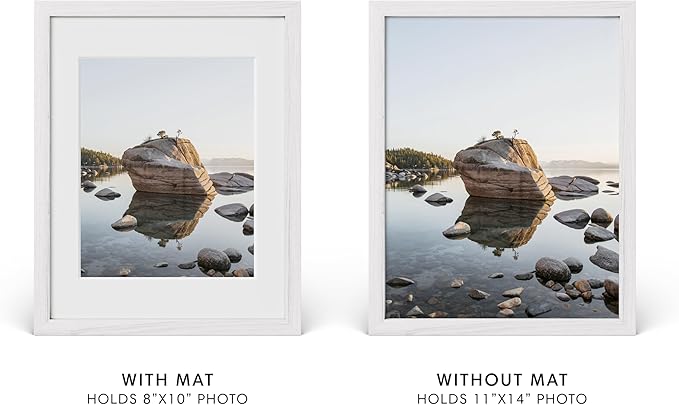 HAUS AND HUES 11x14 Picture Frame with Real Glass and White American Oak Matted to 8x10 - Oak 11x14 Frame - Includes Vertical & Horizontal Hang - Ideal for Home, Office (11x14 in)