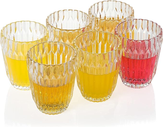 Hand Blown Juice Glasses 7.9 oz set of 6 Vintage Pattern Water Glasses Set Drinking Tumblers for All Occasions