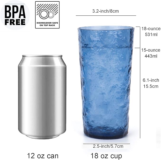 KX-WARE 18-ounce Acrylic Highball Glasses Plastic Tumbler, set of 8 Blue