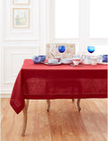 Solino Home Linen Tablecloth for Rectangle Tables 60 x 156 Inch - Classic Hemstitch 100% Pure Linen Red Table Cloth - Machine Washable Cloth Tablecloth for Valentines