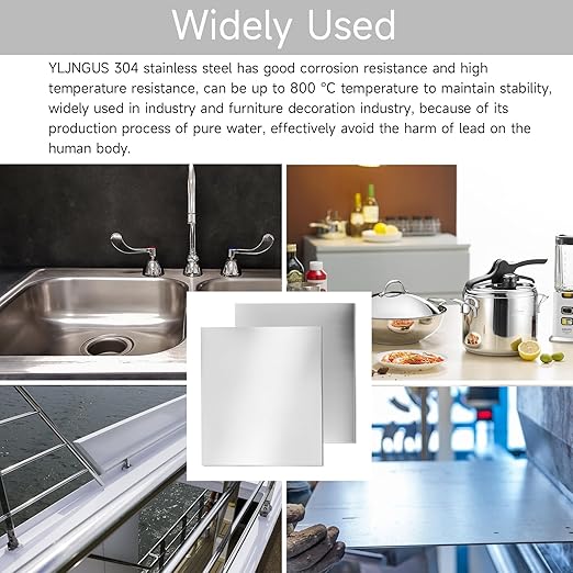 304 Stainless Steel Sheet - 12" X 12" X 1/8" Thin Stainless Steel Plate 1/8 Inch Thickness with Protective Film Metal Sheets Shim Stock Sheets for Kitchen DIY Crafting etc. (305 x 305 x 3 mm)