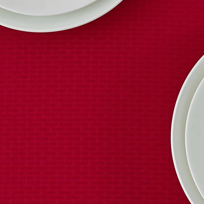 maxmill Rectangle Tablecloth Weaved Design Water Resistant Wrinkle Free Spill-Proof Soft Table Cloth for Dining Room Decoration, Banquet, Christmas Holiday Dinner, 52 x 108 Inch, Red