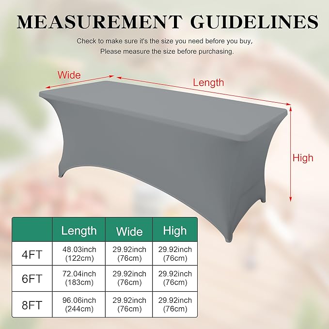 6Pack 6FT Table Cloth for Rectangular Fitted Events Stretch Grey Table Covers Washable Spandex Tablecloth Protector for Party, Wedding, Cocktail, Banquet, Festival