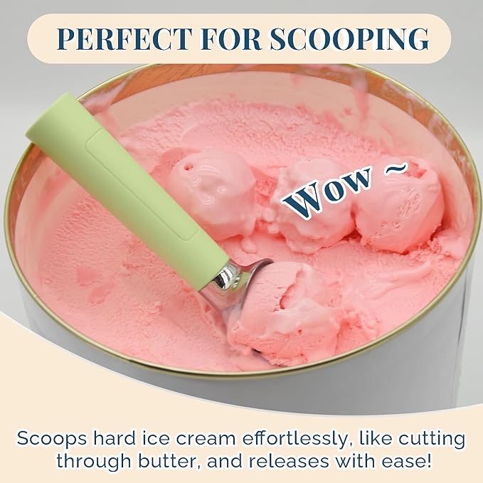 Heated Ice Cream Scoop Rechargeable, Electric Warming Ice Cream Scooper with LED Display, Heats to 158°F for Hard Ice Cream, Easy for Seniors & Kids, IP67 Waterproof (Pistachio Green, 2oz)