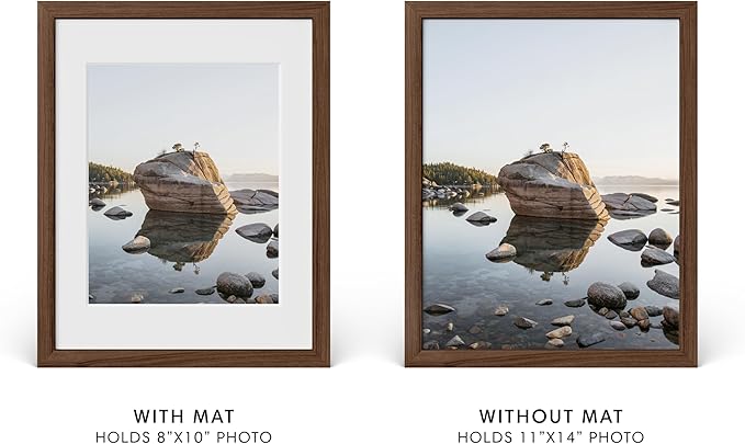HAUS AND HUES 11x14 Picture Frame with Real Glass & Walnut American Oak Matted to 8x10 - Oak 11x14 Picture Frame Wood - Includes Vertical & Horizontal Hang - Ideal for Home, Office (11x14 in, Walnut)