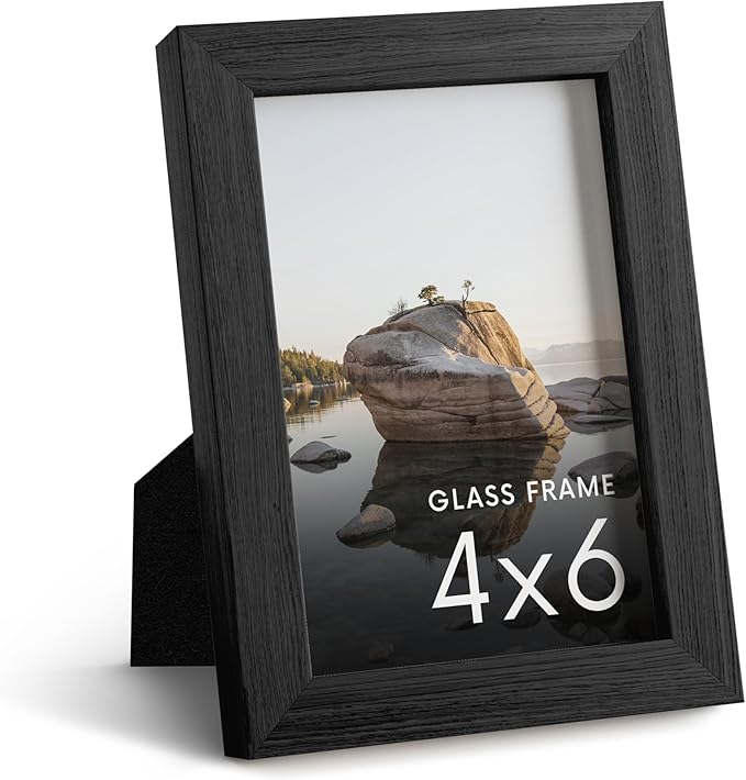 HAUS AND HUES 4x6 Picture Frame with Real Glass and Black Oak - Oak 4x6 Tabletop Frame - Includes Real Glass, American Oak, Easel Back, Vertical Hang - Ideal for Home, Room, Office (4x6 in, Black)