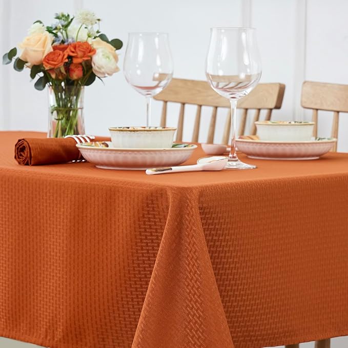 maxmill Weaved Texture Rectangle Tablecloth Water Resistant Wrinkle Free Spill-Proof, Soft Fall Table Cloth for Thanksgiving Parties Harvest Holiday Dinner, Halloween Decoration, 52 x 84 Inch Rust