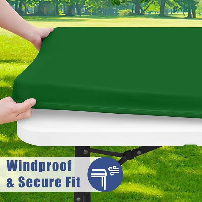 Spandex 8 Foot Rectangle Table Cloth 2 Pack, Elastic Fitted Tablecloths for Picnic, Stretch Washable Patio Table Cover for Outdoor, Camping, Banquet and Parties (Emerald Green, 30"x96")