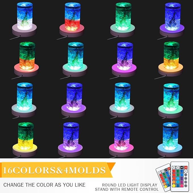 2 Pcs Light LED Base Wood LED Display Base for Glass Art Valentine Decor Crystal Acrylic Resin, 16 Colored USB Light with Remote Wooden Round Lamp Stand for 3D Crystal Ball Room Home Decor(Pink)