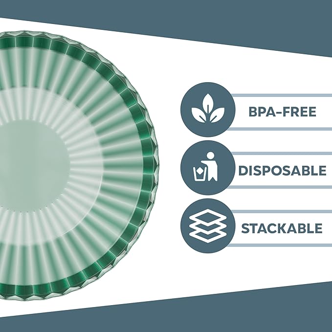 Exquisite Green Plastic Bowls Disposable - 16 Oz - 20 Count - Disposable Soup Bowls - Great for Weddings Parties And Formal Occasions