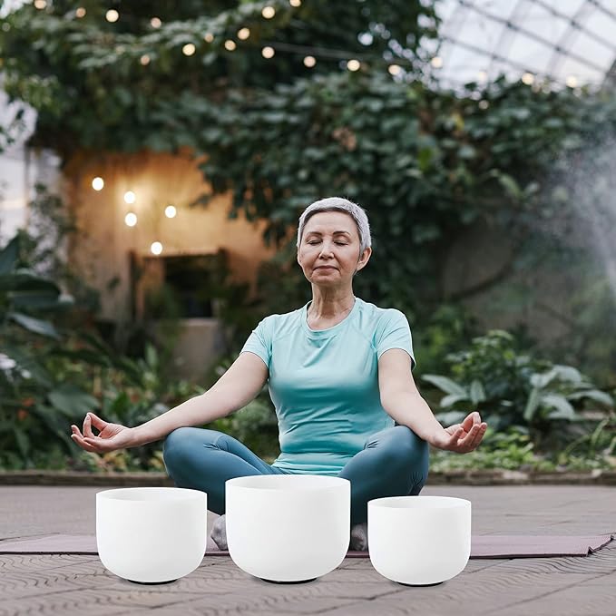 7inch 8inch 9inch Crystal singing bowls set sound bowl for healing Mindfulness, Meditation, Yoga, Spiritual and Body Healing Chakra Bowl (D+F+C, 7inch+8inch+9inch with Travel bag)