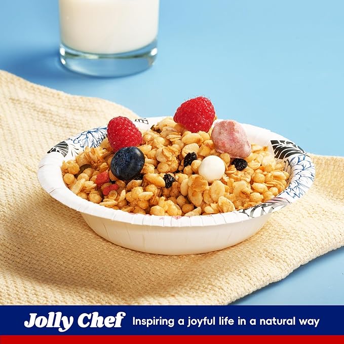 JOLLY CHEF 156 Count Paper Bowls 12 oz Soak Proof and Cut Proof Microwave Safe Heavy Duty Flower Printed Disposable Bowls for Dinner or Lunch