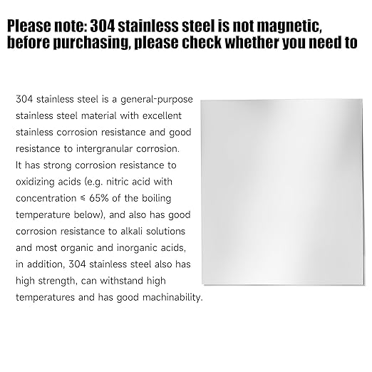 304 Stainless Steel Sheet - 12" X 8" X 1/8" Thin Stainless Steel Plate 1/8 Inch Thickness with Protective Film Metal Sheets Stock Sheets for Kitchen DIY Crafting etc. (305 x 203 x 3 mm)