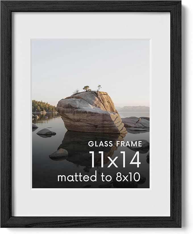 HAUS AND HUES 11x14 Picture Frame with Real Glass and Black American Oak Matted to 8x10 - Oak 11x14 Black Frame - Includes Vertical & Horizontal Hang - Ideal for Home, Room, Office (11x14 in, Black)