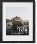 HAUS AND HUES 11x14 Picture Frame with Real Glass and Black American Oak Matted to 8x10 - Oak 11x14 Black Frame - Includes Vertical & Horizontal Hang - Ideal for Home, Room, Office (11x14 in, Black)