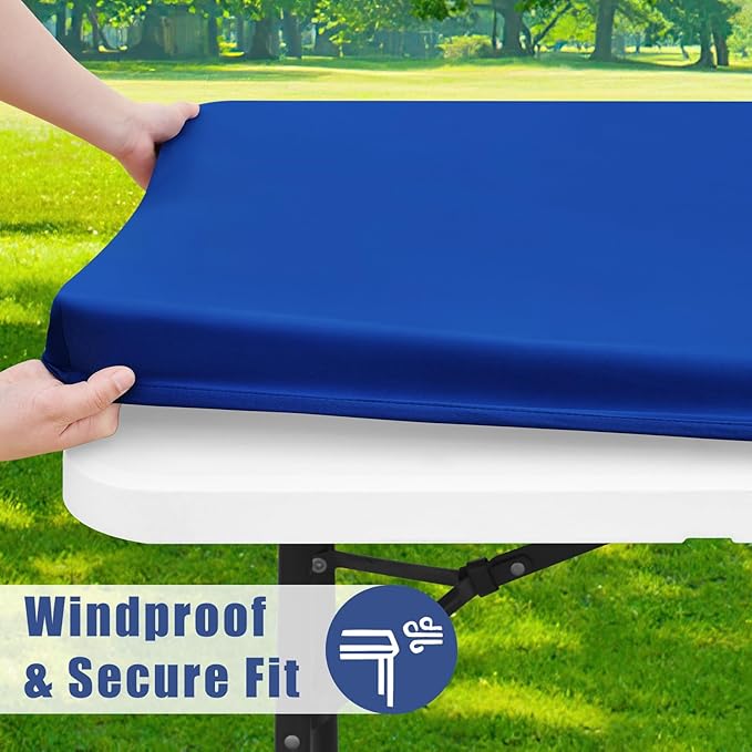 Spandex 5 Foot Rectangle Table Cloth 2 Pack, Elastic Fitted Tablecloths for Picnic, Stretch Washable Patio Table Cover for Outdoor, Camping, Banquet and Parties (Blue, 30"x60")