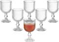 Vintage Wine Glasses Set of 6, 11 Ounces Colored Glass Water Goblets, Unique Embossed Pattern High Clear Stemmed Glassware Wedding Party Bar Glass Drinking Cups Fancy Glasses Vertical Line Clear