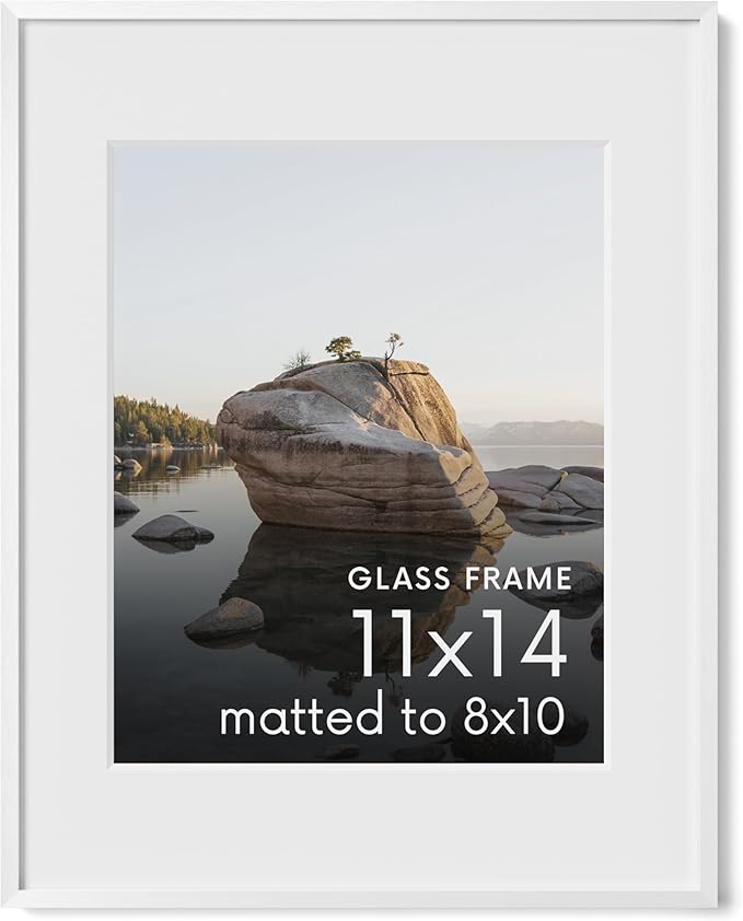HAUS AND HUES 11x14 Picture Frame with Real Glass & White Premium-Grade Metal Matted to 8x10 - Aluminum 11x14 Picture Frame - Includes Hanging Kit - Ideal for Home, Office (11x14 in, White)
