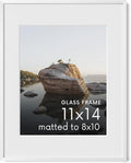 HAUS AND HUES 11x14 Picture Frame with Real Glass & White Premium-Grade Metal Matted to 8x10 - Aluminum 11x14 Picture Frame - Includes Hanging Kit - Ideal for Home, Office (11x14 in, White)