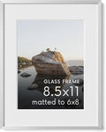 HAUS AND HUES 8.5x11 Picture Frame with Real Glass & Silver Premium-Grade Metal Matted to 6x8 - Aluminum 8.5 by 11 picture frame - Includes Hanging Kit - Ideal for Home, Office (8.5x11 in, Silver)