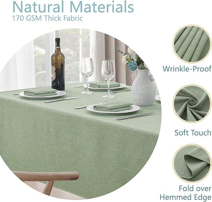 2 Pack Rectangle Tablecloth, 60x120 inch, Water Resistant Wrinkle Free Linen Textured Table Cloth Washable, Decorative Fabric Table Cover for Dining, Party and Camping, Sage Green