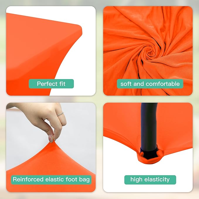6Pack 8FT Table Cloth for Rectangular Fitted Events Stretch Orange Table Covers Washable Spandex Tablecloth Protector for Party, Wedding, Cocktail, Banquet, Festival