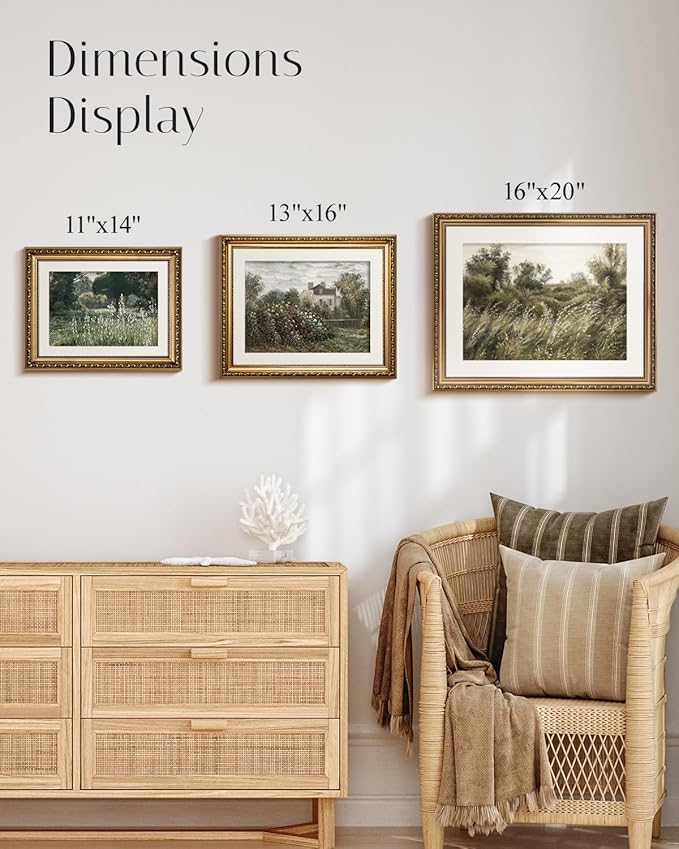 InSimSea Retro Gold Framed Wall Art, Home Room White Hydrangea Vintage Wall Decor, Canvas Print Artwork, Farmhouse Country Decor, Antique Picture Frame Floral Paintings, 11x14 Inch
