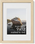HAUS AND HUES 9x12 Picture Frame with Real Glass and Natural American Oak Matted to 6x8 - Oak 9x12 Frame Wood - Includes Vertical & Horizontal Hang - Ideal for Home, Office (9x12 in, Natural)