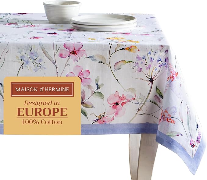 Maison d' Hermine Table Cloth Rectangle Table 100% Cotton 60 x 108 Inches Tablecloth Reusable Decorative for Dining Room Farmhouse Home Valentines Day Decorations Spring Summer - Summer Floral