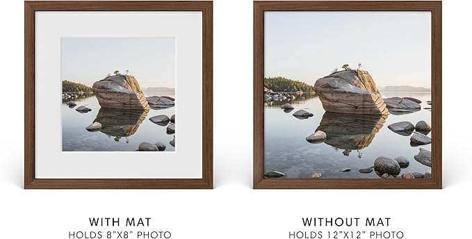 Haus and Hues 12x12 Picture Frame with Real Glass & Walnut American Oak Matted to 8x8 - Oak 12x12 Frame With Mat - Includes Vertical & Horizontal Hang - Ideal for Home, Room, Office (12x12 in, Walnut)