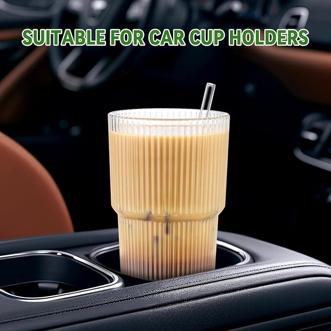 20 Oz Glass Cups and Straw 6 Set, Glass Tumbler with Straw, Vintage Glassware for Whiskey Cocktail Beer, Iced Coffee Cups (6 PACK)