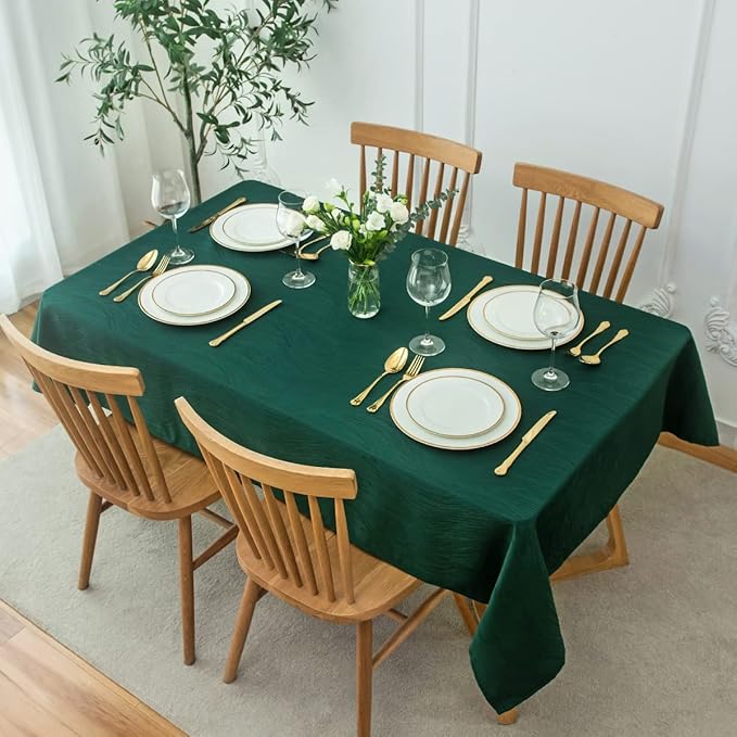 maxmill Jacquard Table Cloth Swirl Pattern Spillproof Wrinkle Resistant Water Proof Heavy Weight Soft Tablecloth for Kitchen Dinning Tabletop, Christmas Parties, Square 70 x 70 Inch, Hunter Green