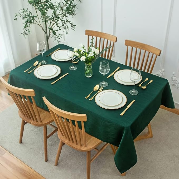 maxmill Christmas Hunter Green Tablecloth, Spill-Proof and Water Resistance Heavy Weight Soft Table Cloth for Christmas, Holiday and Family Gatherings, Dinner Rectangle 60 x 120 Inch, Hunter Green