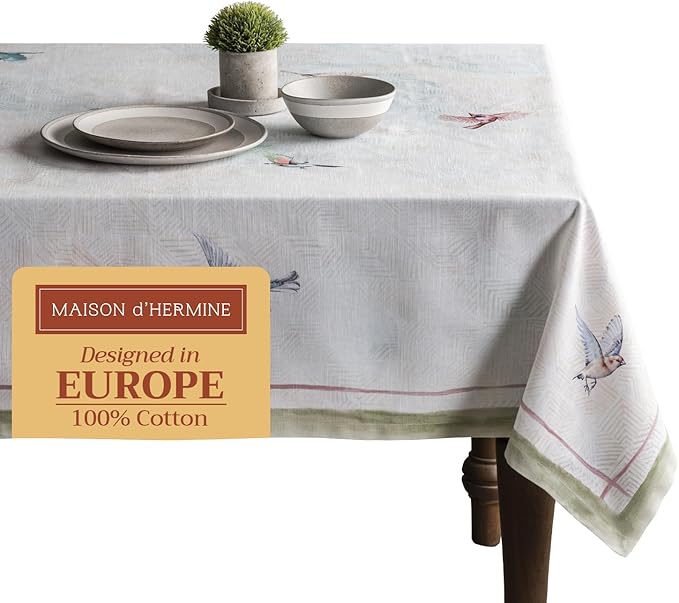 Maison d' Hermine Table Cloth Rectangle Table 100% Cotton 70 x 120 Inches Tablecloth Reusable Decorative for Dining Room Farmhouse Home Valentines Day Decorations Spring Summer - Flying Birds