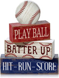 4 Pcs Baseball Decorations Sports Wooden Sign Baseball Centerpieces for Tables Tiered Tray Decor Decorative Mini Faux Book Stack Block for Bedroom Boys Room Party Coffee Mantel Shelf