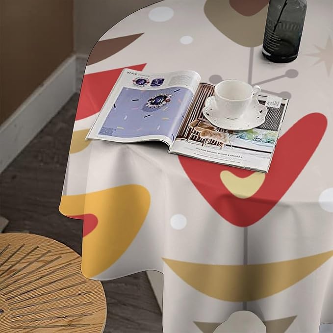 Retro Mid Century Round Tablecloth, Abstract Rustic Colorful Geometric Print Tablecloth for Home Party Dining Room Kitchen Decor 70Inch(178cm)