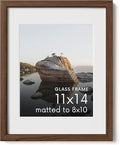 HAUS AND HUES 11x14 Picture Frame with Real Glass & Walnut American Oak Matted to 8x10 - Oak 11x14 Picture Frame Wood - Includes Vertical & Horizontal Hang - Ideal for Home, Office (11x14 in, Walnut)