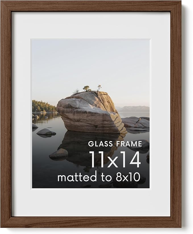 HAUS AND HUES 11x14 Picture Frame with Real Glass & Walnut American Oak Matted to 8x10 - Oak 11x14 Picture Frame Wood - Includes Vertical & Horizontal Hang - Ideal for Home, Office (11x14 in, Walnut)