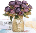 Faux Flowers in Vase,Fake Flowers in Vase 21 Pcs Faux Peony Flowers,Artificial Flowers for Home Decor, Indoor Centerpiece for Living Room & Dining Table (Purple Red)