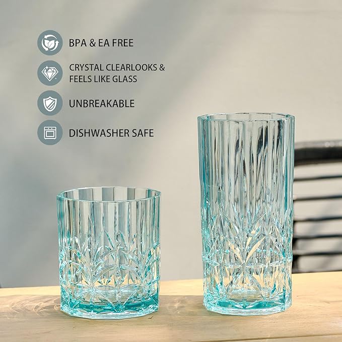 BELLAFORTE Shatterproof Tritan Plastic Drinking Glasses. 13oz & 18oz Water Glasses Set of 6 - Myrtle Beach Glasses Drinking - Unbreakable Tumblers for Parties - BPA Free, Dishwasher Safe (Clear)