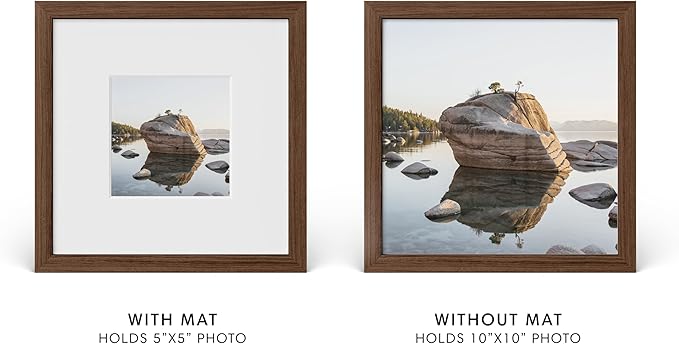 HAUS AND HUES 10x10 Frame with Real Glass and Walnut American Oak Matted to 5x5 - Oak Square Photo Frame - Includes Vertical & Horizontal Hang - Ideal for Home, Room, Office (10x10 in, Walnut)