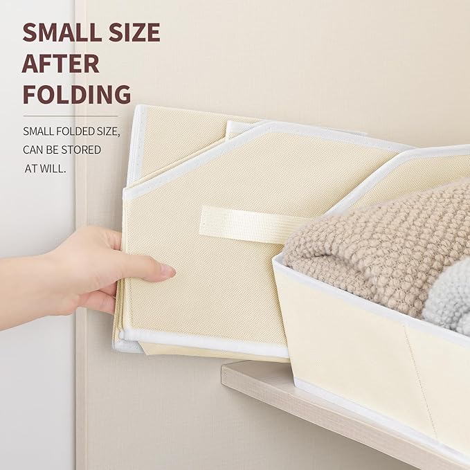 Storage Bins for Shelves - Large Trapezoid Closet Shelf Organizer, Fabric Organization Bins with Handles, Storage Baskets for Clothes, Towel, Purse, 4 Pack, Beige